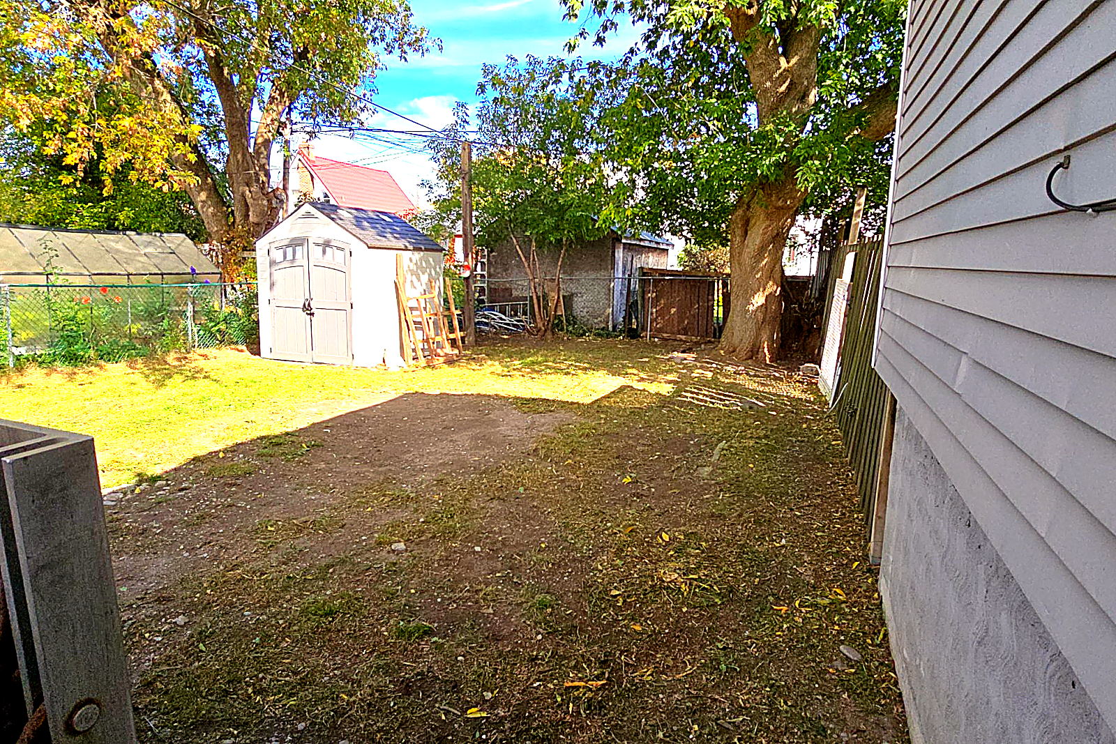 The same back yard cleared and open from the house through to the shed